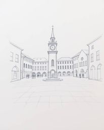 A hand-drawn sketch depicts an eerily empty town square, emphasized by the unsettling sound of ticking clocks with no people 