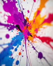 Experience a vibrant explosion of color with this high-detail abstract art piece. A symphony of paint splashes across a white