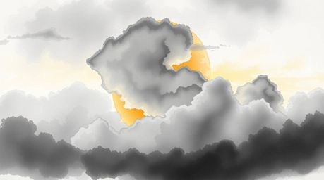 A captivating watercolor painting depicts dramatic thunderstorm clouds brilliantly illuminated by the warm hues of a sunset. 