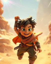 Embark on a thrilling Disney-style desert adventure with a brave and energetic hero! This vibrant scene, bursting with bright