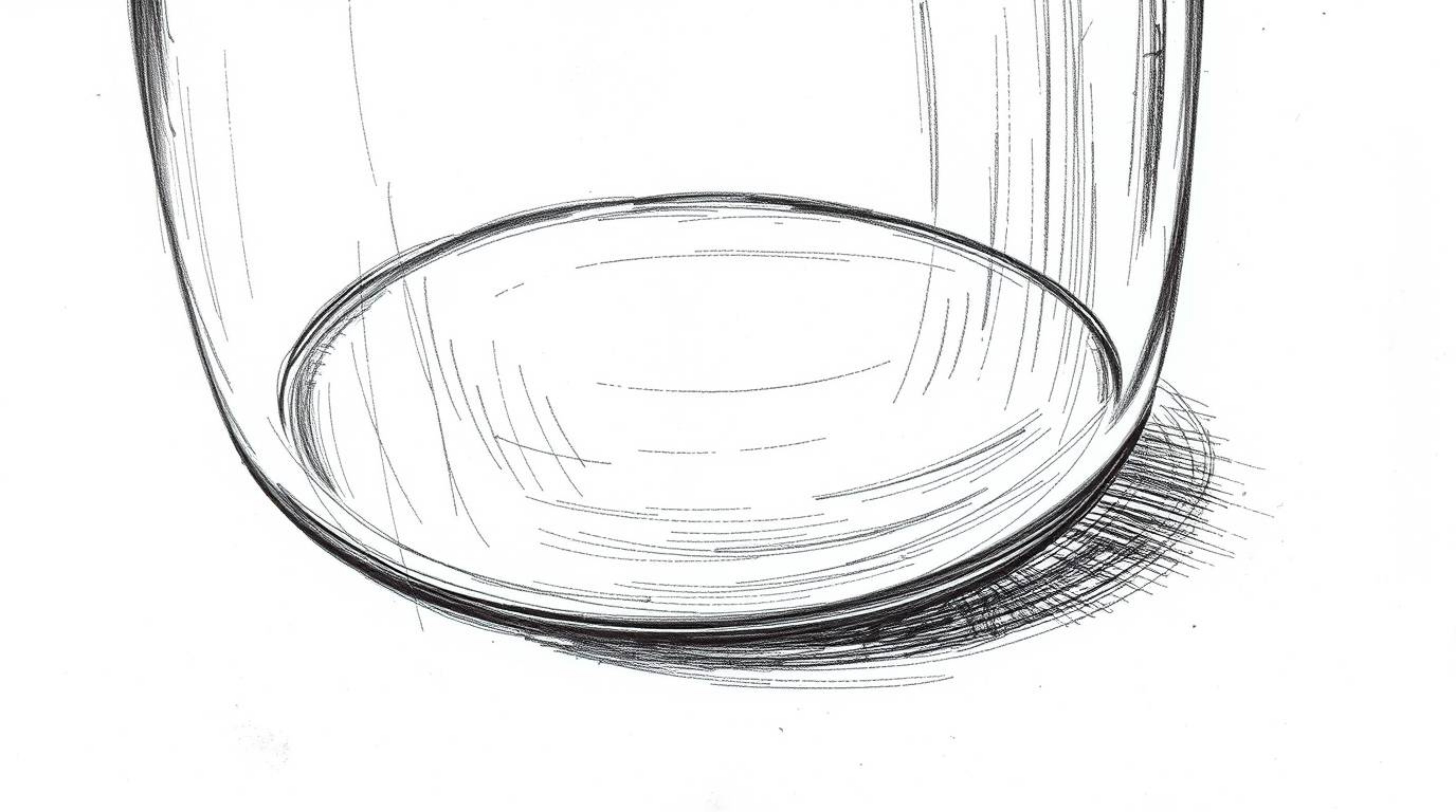 A hand-drawn sketch capturing a close-up view of a glass object reflecting smooth gradient textures. The artwork features rou