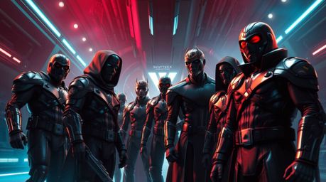 Witness an epic scene where a group of misfit heroes unite to form a powerful team in a captivating, modern futuristic settin