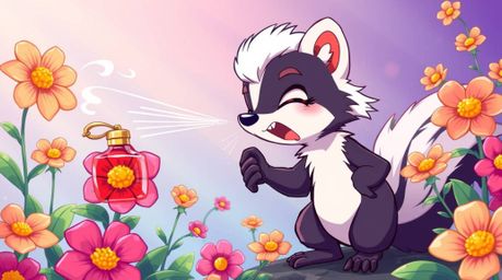 This Isekai anime-style illustration showcases a charming cartoon skunk, brought to life with bright, vibrant colors, playful