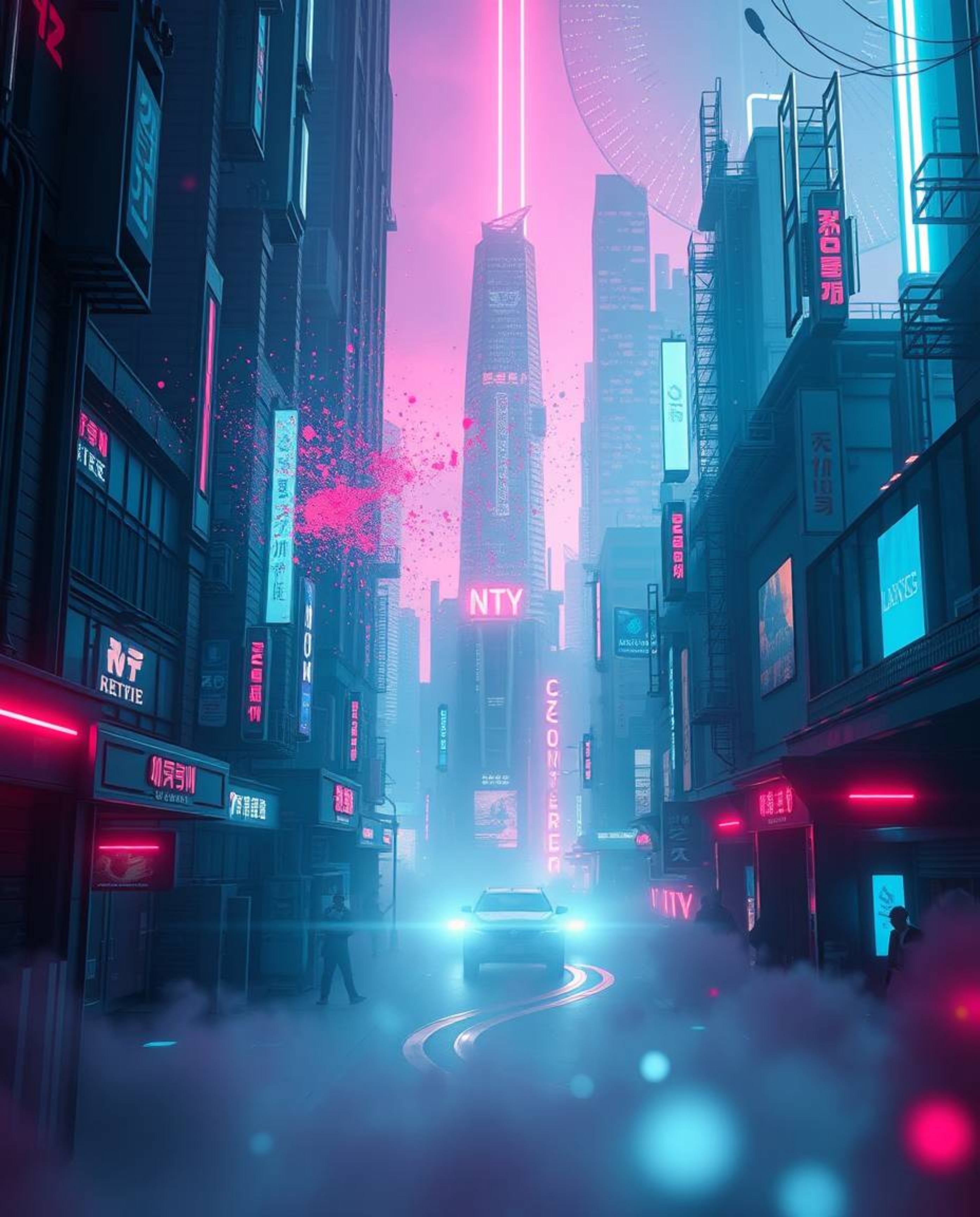 Immerse yourself in a graceful and elegant futuristic cityscape, a cyberpunk haven brought to life by vibrant neon splashes a