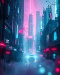 Immerse yourself in a graceful and elegant futuristic cityscape, a cyberpunk haven brought to life by vibrant neon splashes a