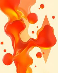 This digital painting showcases a mesmerizing abstract composition where warm, colorful 3D fluid shapes playfully interact wi