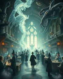 Discover a captivating image of a magical school brimming with young wizards. This ethereal artwork depicts fantastical elem