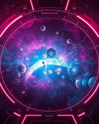 Witness a breathtaking collision of galaxies in a vibrant cosmic explosion. This futuristic sci-fi artwork features rich burg