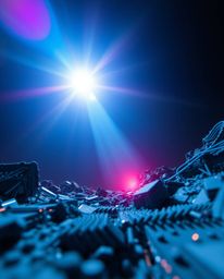 Explore a captivating digital glitch landscape rendered with a low-angle perspective, showcasing the scene dramatically break