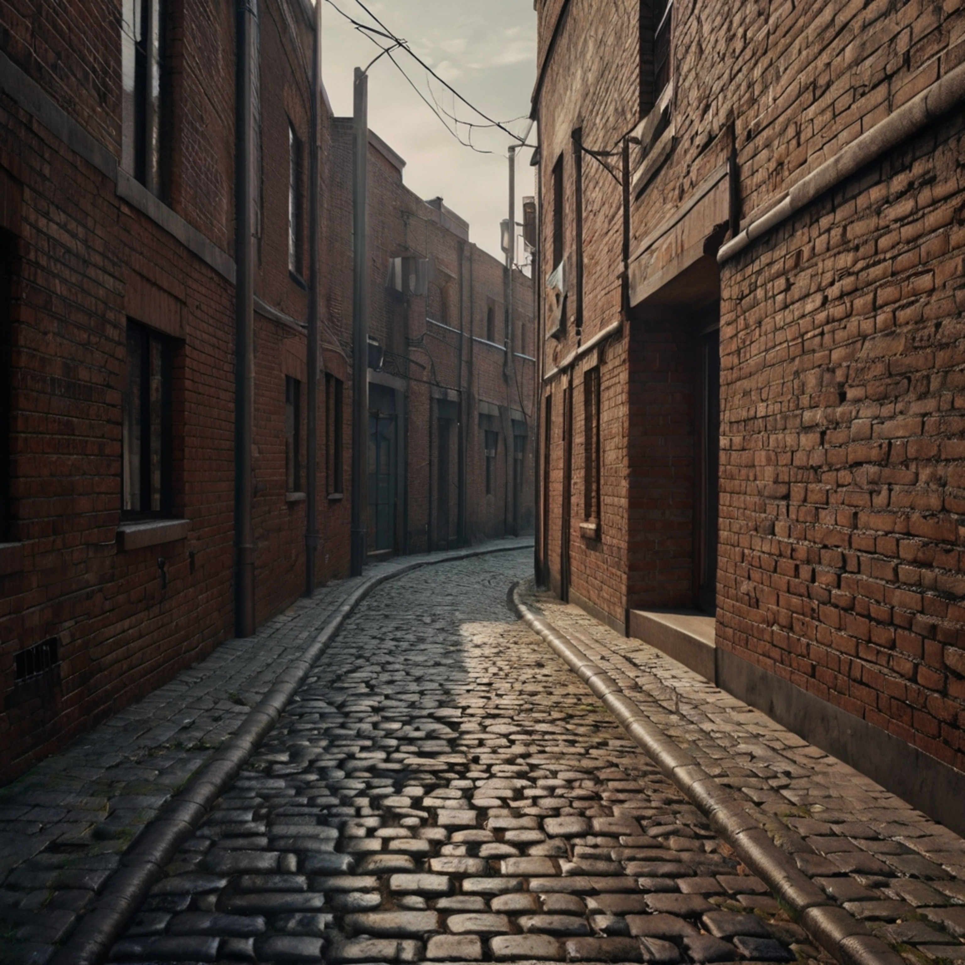 A captivating pencil drawing depicts a deserted alleyway, focusing on the intricate details of the cobblestones underfoot and