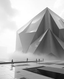 Explore a captivating blend of retro and futuristic elements in this stunning black and white image. Featuring a geometric pa