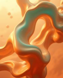 Experience the serenity of a soft cinematic image featuring warm terracotta and cool teal hues. Smooth 3D fluid shapes with m