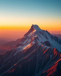 This artwork captures a high alpine peak sunset, distinguished by its graceful, elegant, and refined features. The scene is b