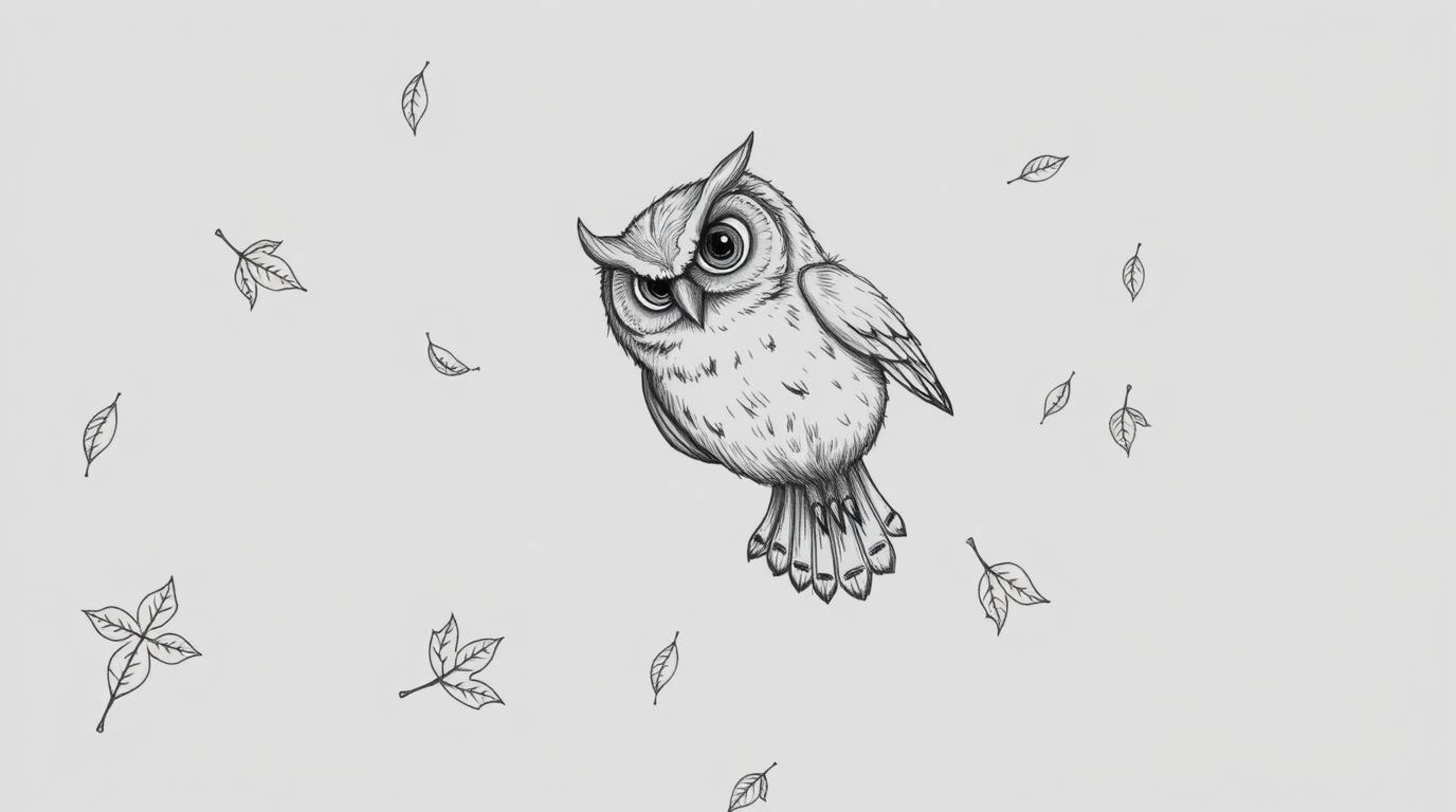 A captivating hand-drawn pencil sketch depicts a blind owl with large, expressive eyes, rendered in a charming Pixar style. T