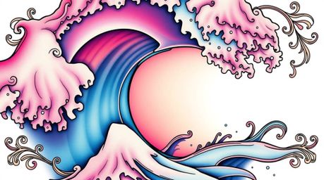 This art print showcases a traditional tattoo design featuring a captivating close-up of a fluid, abstract wave with a mesmer