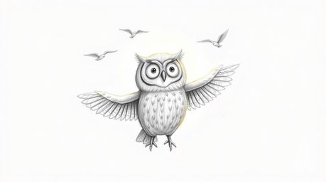 Experience a heartwarming scene of a blind owl with luminous feathers bathed in sunlight, guiding birds in flight. Rendered i