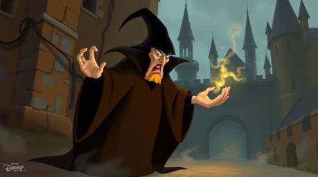A captivating digital painting depicts a classic Disney villain casting a spell within the ancient walls of a castle.  Render