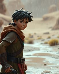 A brave, Disney-esque hero embarks on a thrilling desert adventure in this high-resolution stock photo.  The commercial-quali