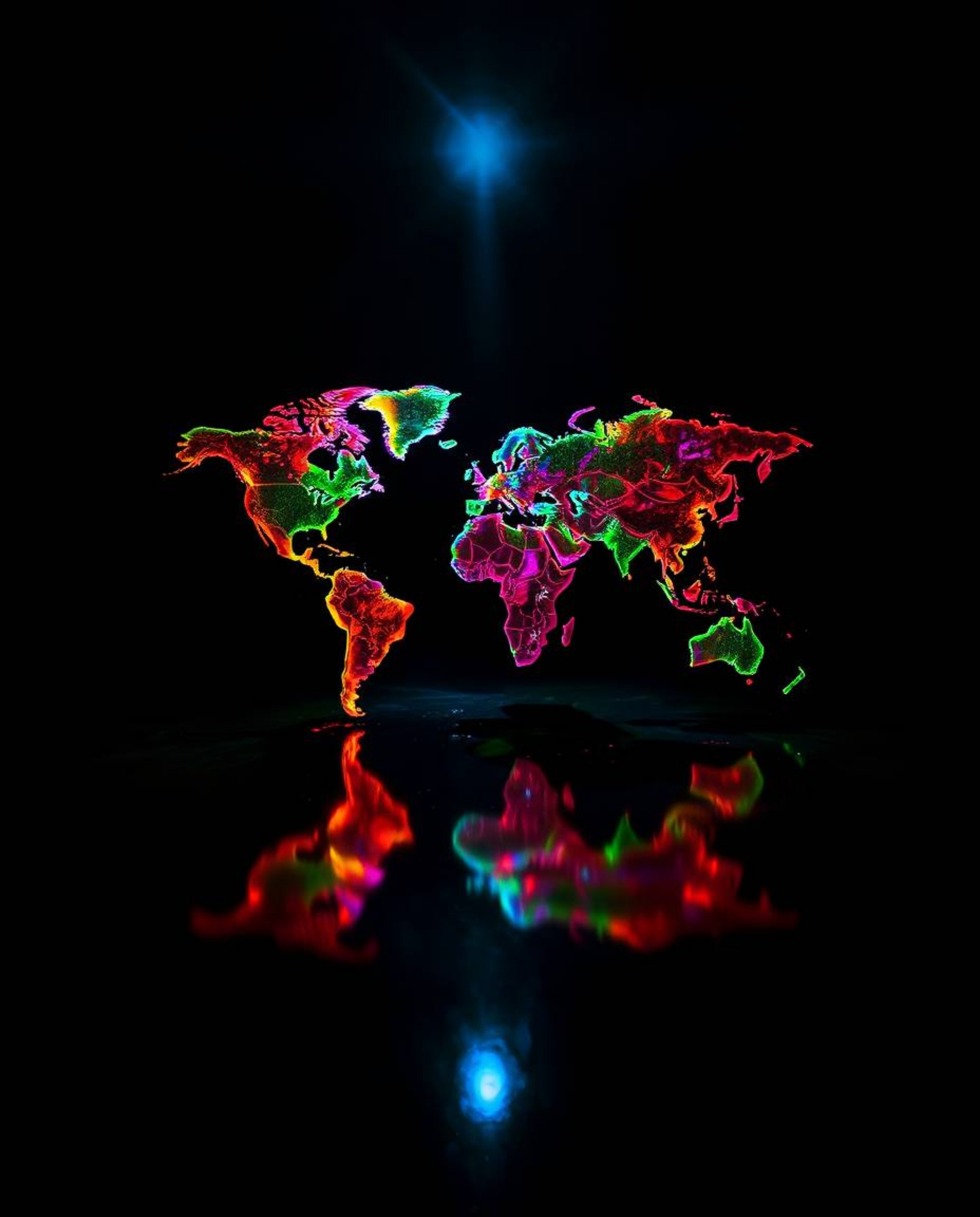 This artwork features intense dramatic lighting with bright, colorful splashes that coalesce into a creative abstract world m