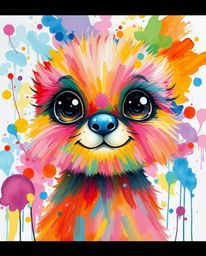 This adorable and cute acrylic painting captures the eye with bold, textured brushstrokes and colorful watercolor splashes, c