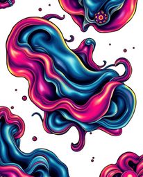 Explore a modern take on traditional tattoo art featuring smooth, 3D fluid shapes with metallic textures gracefully floating 