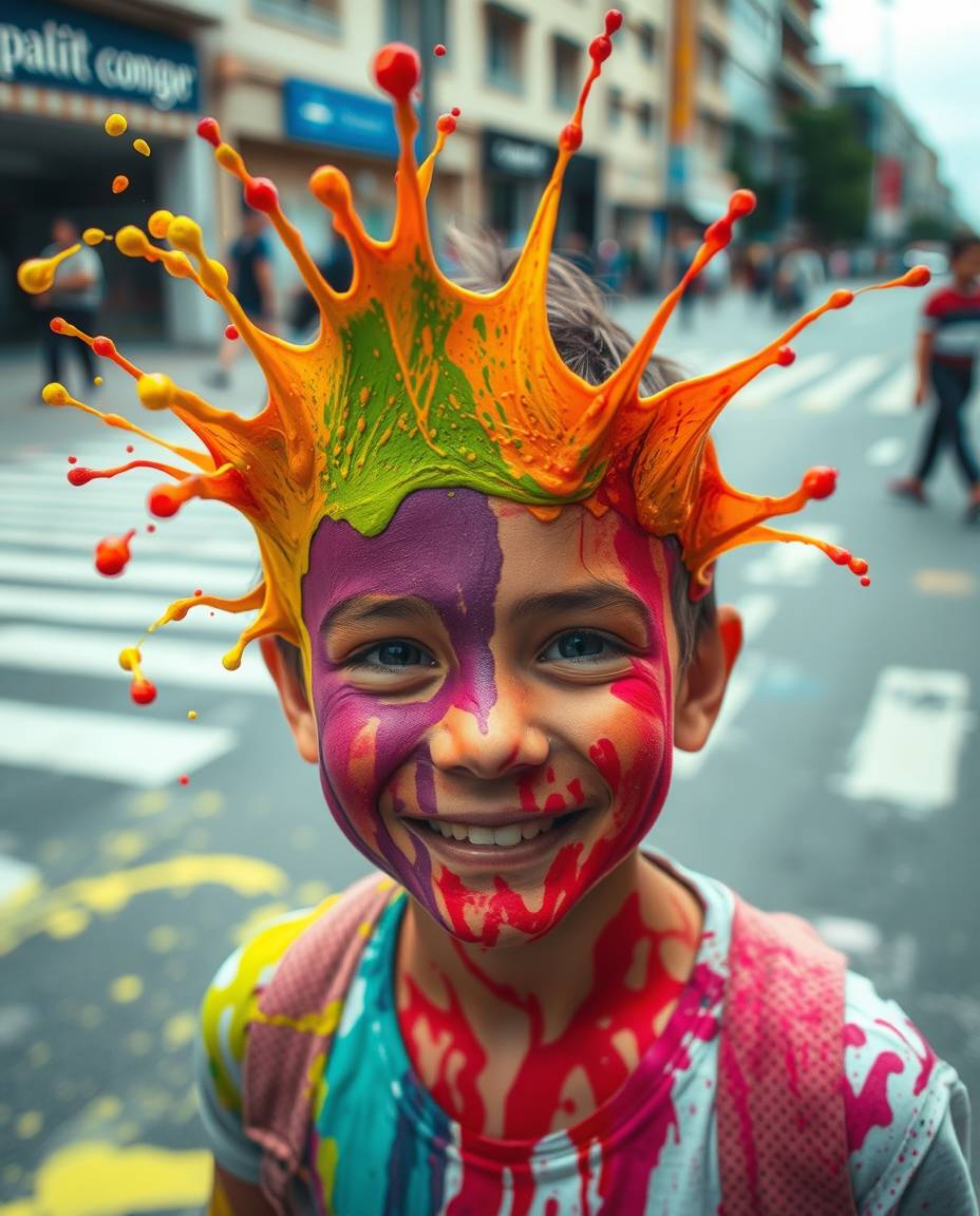 This collection features candid street photographs that freeze a vibrant paint splash in mid-air, emphasizing its adorable an