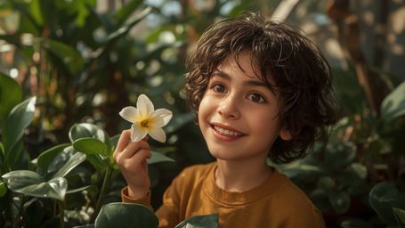 A vibrant, cinematic photograph of a bright-eyed, homeschooled genius, reminiscent of Pixar's whimsical style, beaming with j