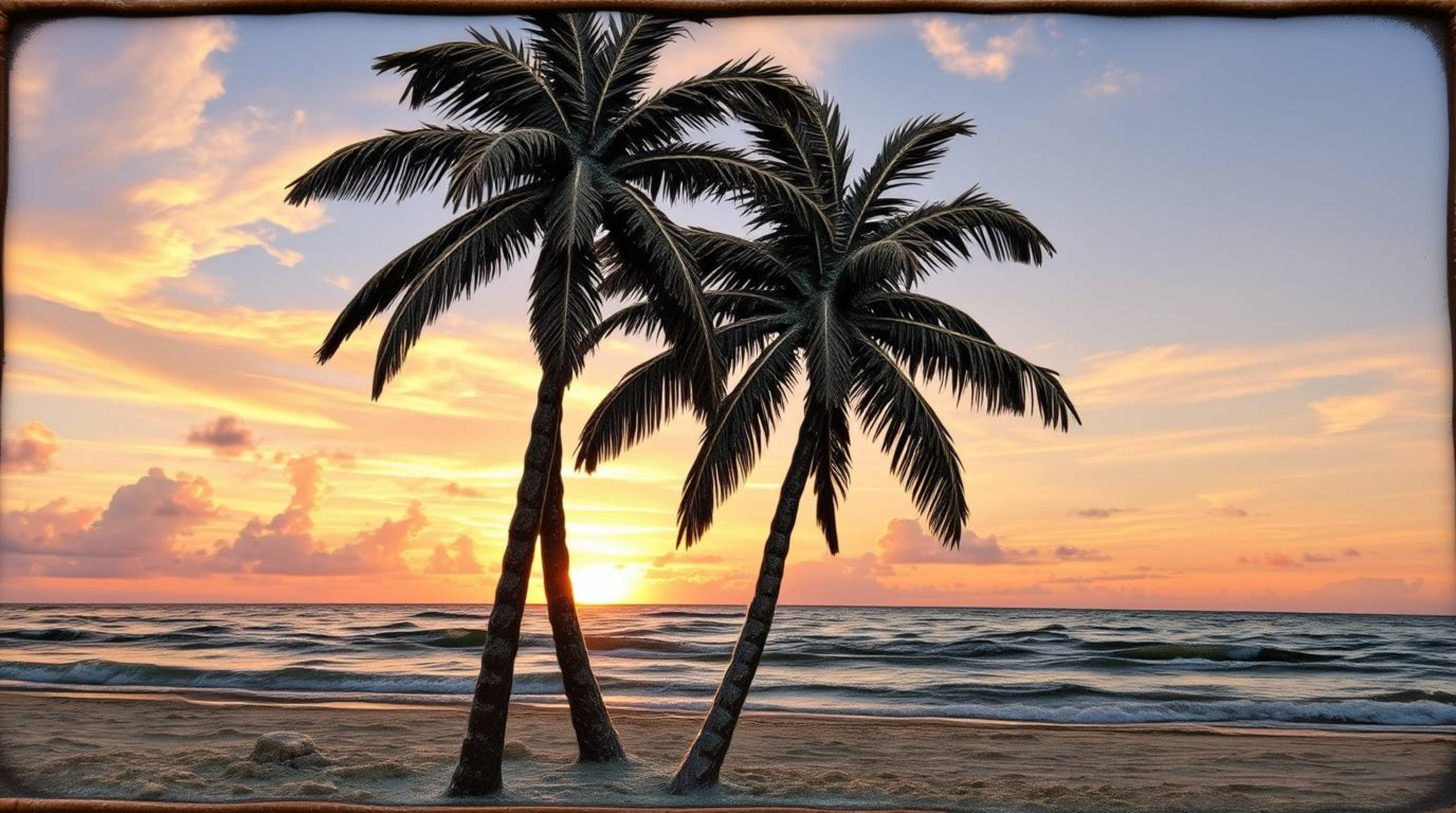 Capture the essence of a tranquil tropical beach sunset with this bronze sculpture. The antique patina finish lends a sense o