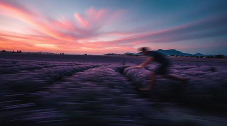 Explore breathtaking dynamic motion images featuring contrasting chiaroscuro lighting and vibrant lavender fields under a dre