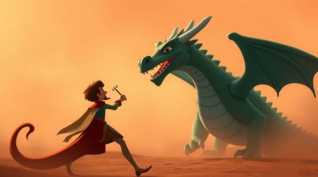 A captivating cinematic image depicting a charming prince battling a fierce dragon, rendered in a nostalgic 1950s animation s