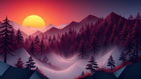 A visually stunning illustration in an intricate origami style, featuring a rich burgundy and deep blue color palette. Mist r