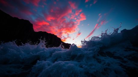 Experience the raw power and breathtaking beauty of nature with this stunning artwork.  A low-angle perspective captures wave