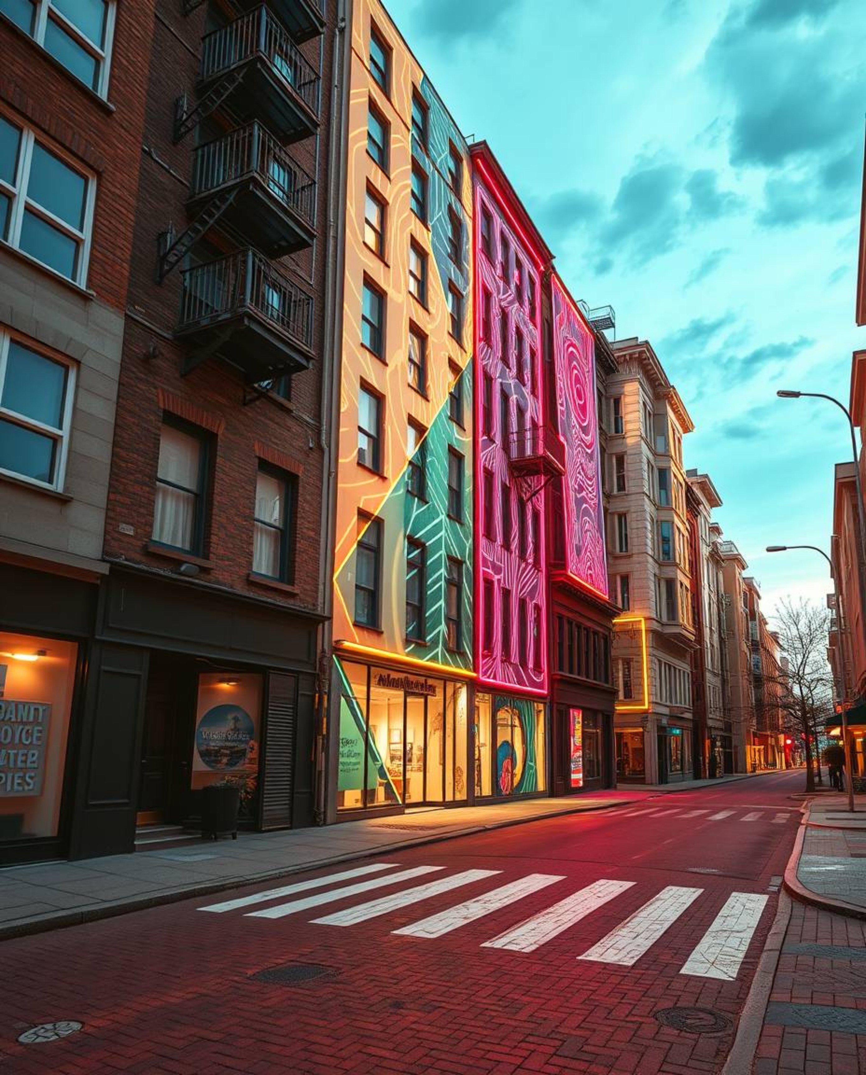 Experience a mind-bending journey through a surreal street scene where buildings defy gravity, folding and twisting into impo
