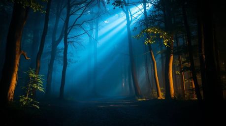 Experience a captivating chase scene through a mesmerizing looping forest background, enhanced by stunning volumetric lightin