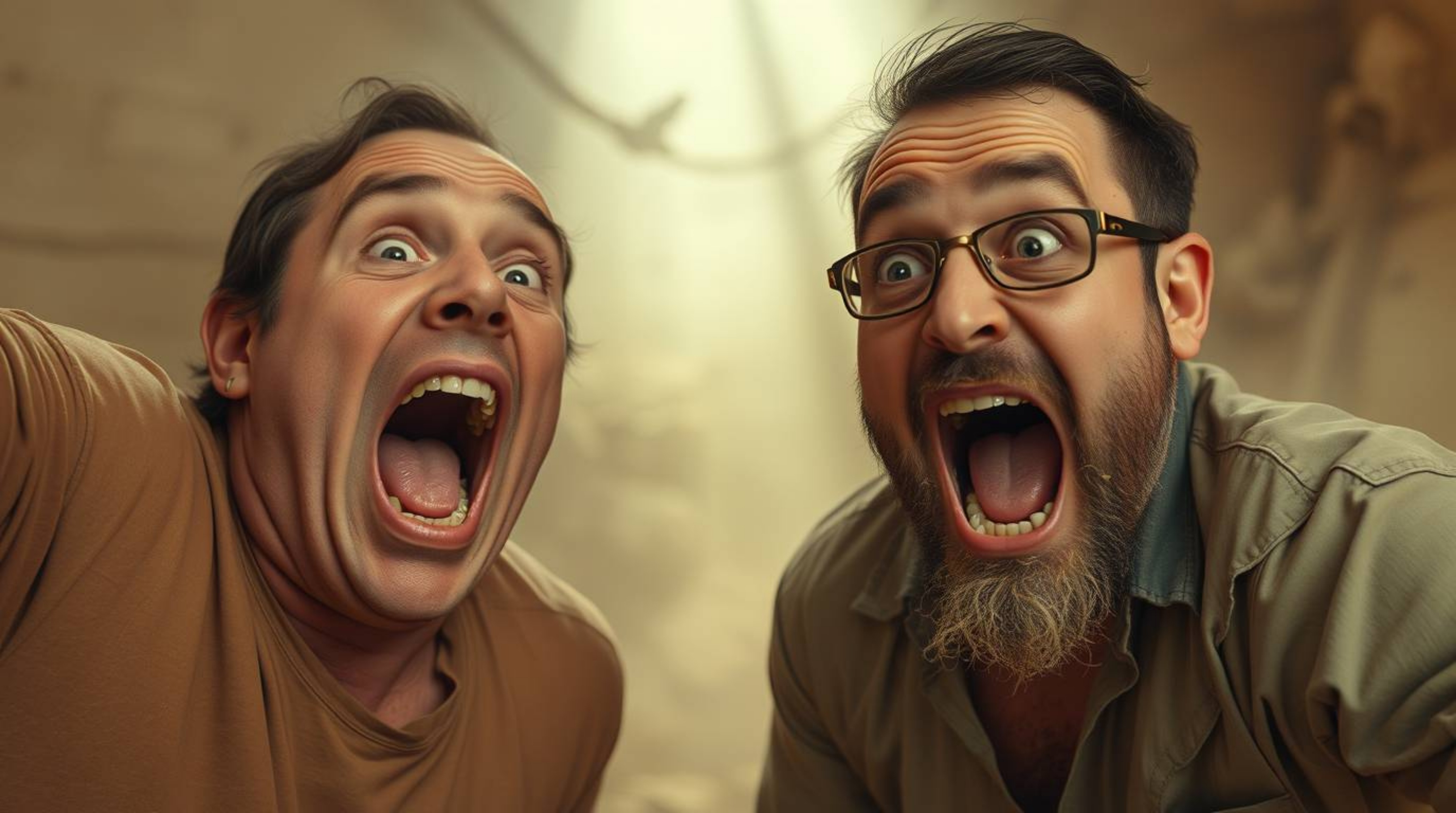 Experience a side-splitting gross-out comedy moment brought to life with wildly exaggerated expressions and a muted palette o
