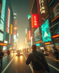 A captivating photograph showcasing a futuristic city immersed in glitch mode, characterized by flickering lights and fragmen