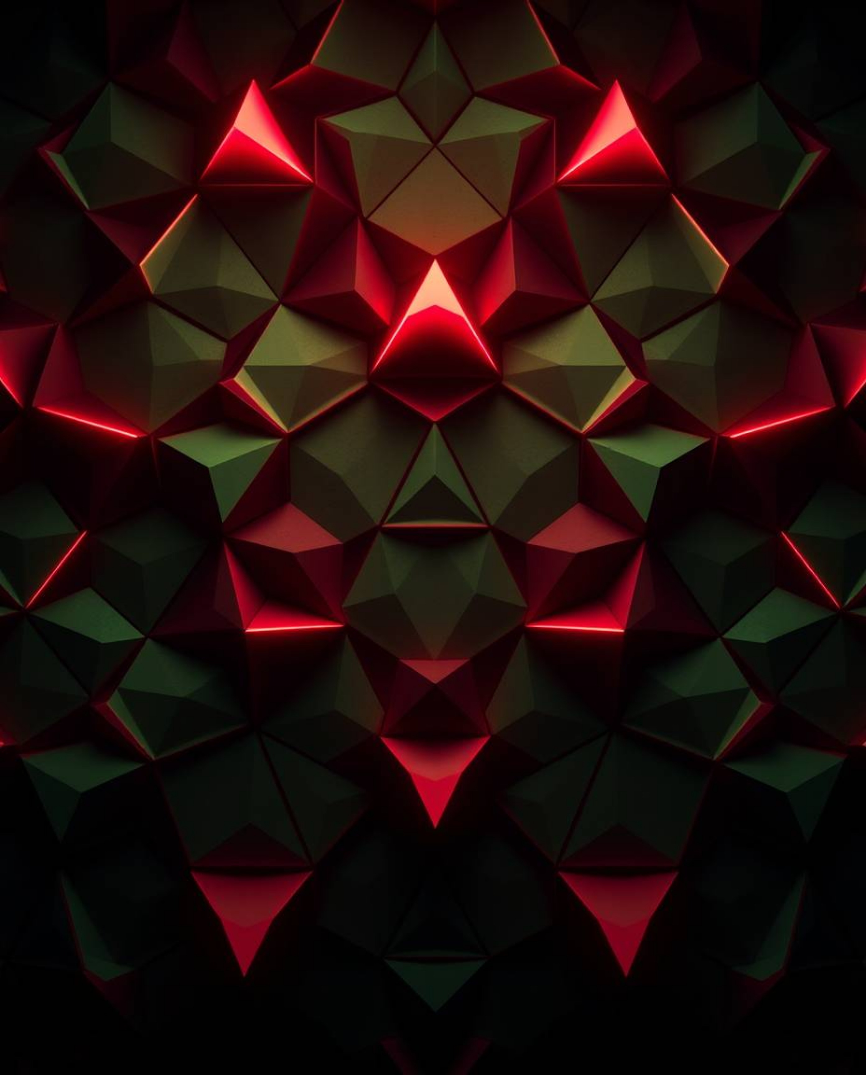 Explore a mesmerizing geometric pattern featuring hexagons and triangles brought to life with a vibrant neon color palette. T