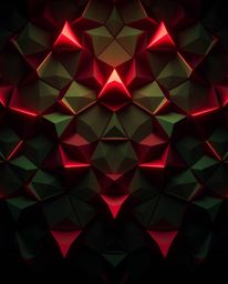 Explore a mesmerizing geometric pattern featuring hexagons and triangles brought to life with a vibrant neon color palette. T