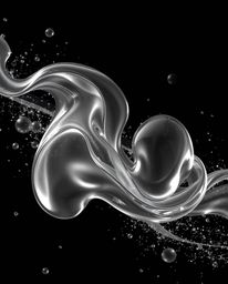 Explore a timeless and elegant aesthetic with this futuristic sci-fi image featuring glassy fluid 3D shapes in motion, surrou