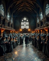 Explore a grand magical school teeming with young wizards, brought to life in an epic scene cast in bronze. The surface gleam
