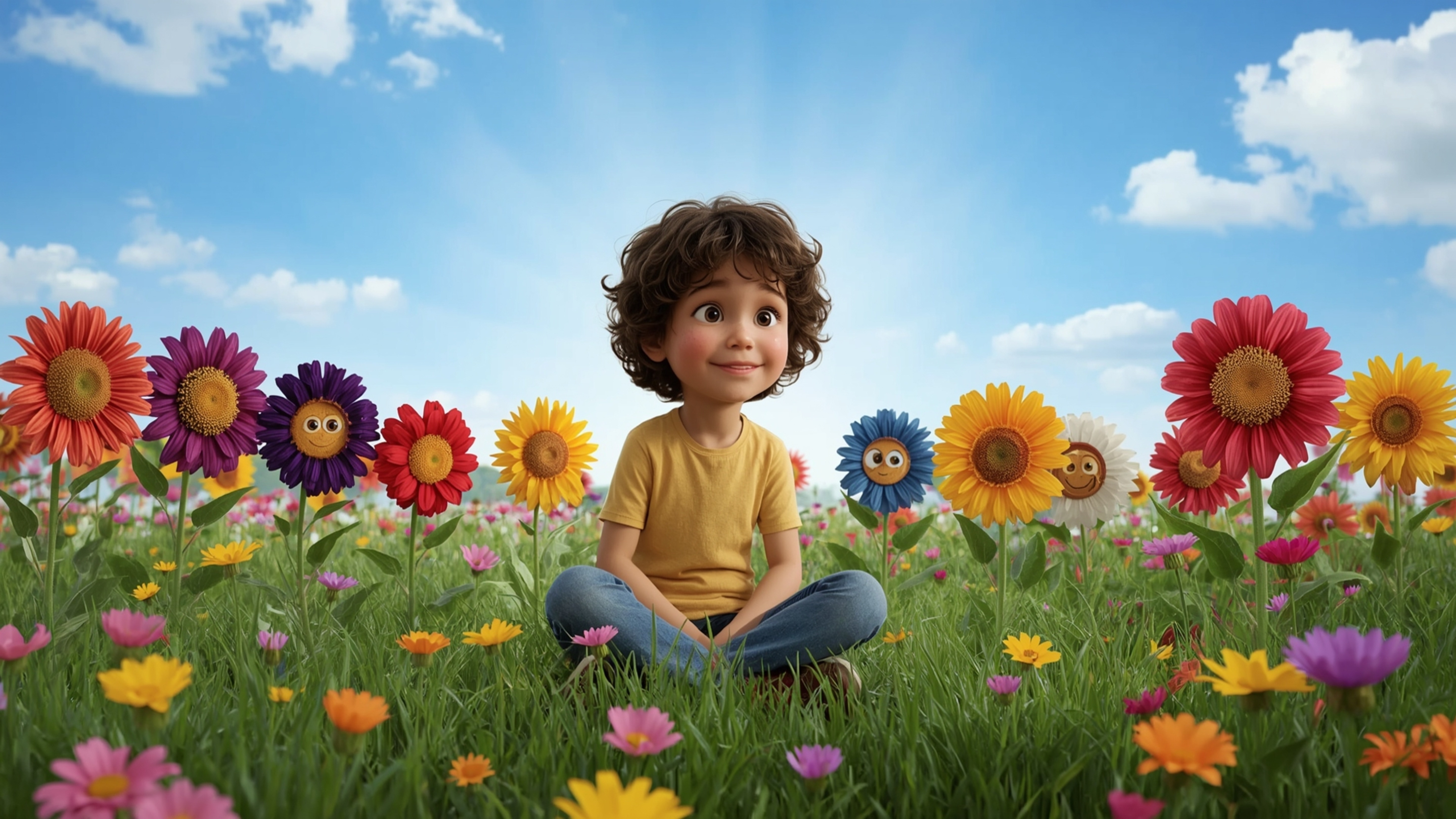 A vibrant, high-resolution stock photo captures a bright-eyed, freckled homeschooled genius, aged around 10-12, with curly br