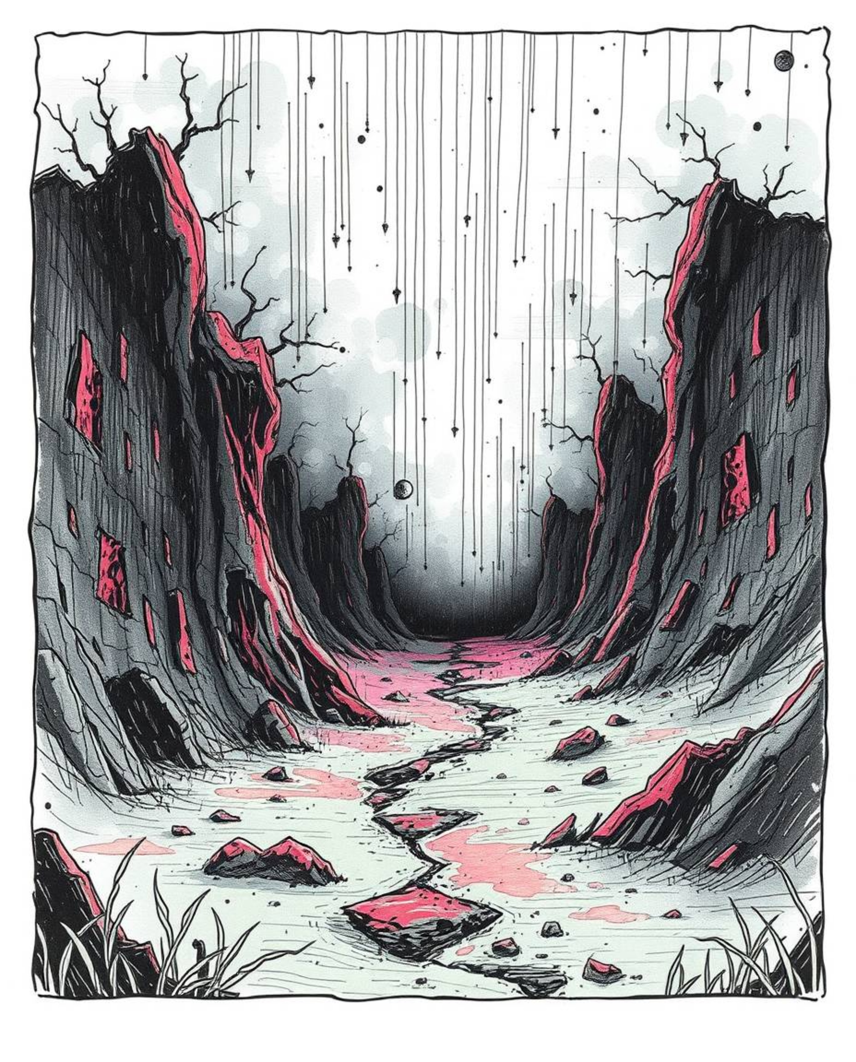 Explore a captivating digital glitch landscape brought to life with an eerie and creepy atmosphere. This hand-drawn sketch sh