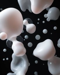 Experience a captivating 3D render showcasing moody, fluid organic blobs crafted from translucent materials, gracefully float