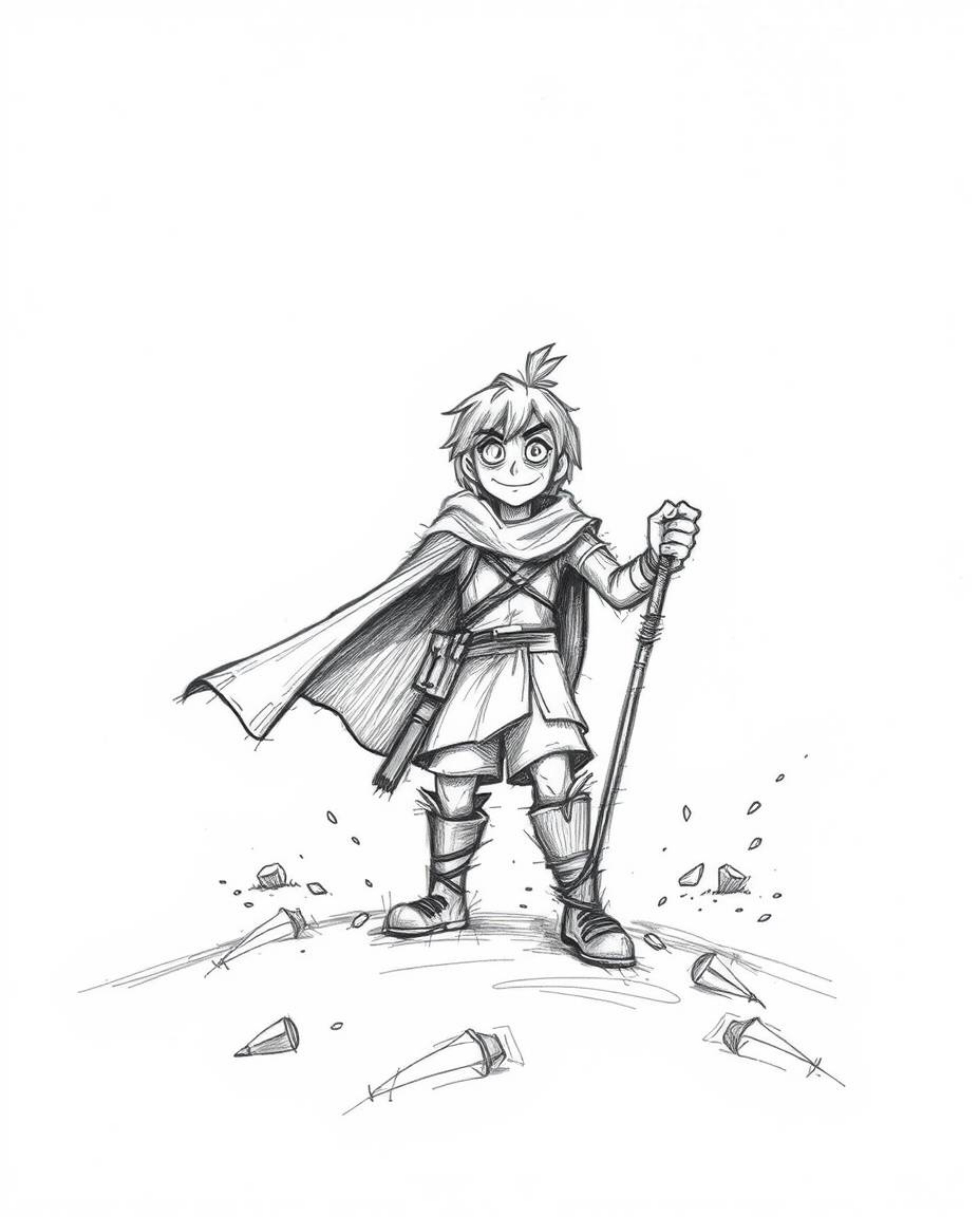 A captivating hand-drawn sketch depicts a brave, Disney-style hero embarking on a thrilling desert adventure.  The artwork fe