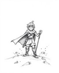 A captivating hand-drawn sketch depicts a brave, Disney-style hero embarking on a thrilling desert adventure. The artwork fe