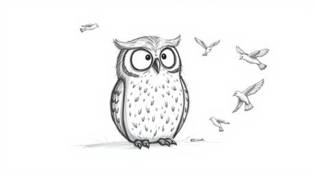 A captivating hand-drawn sketch in the style of Pixar featuring a blind owl rendered with textured pencil strokes and rough l