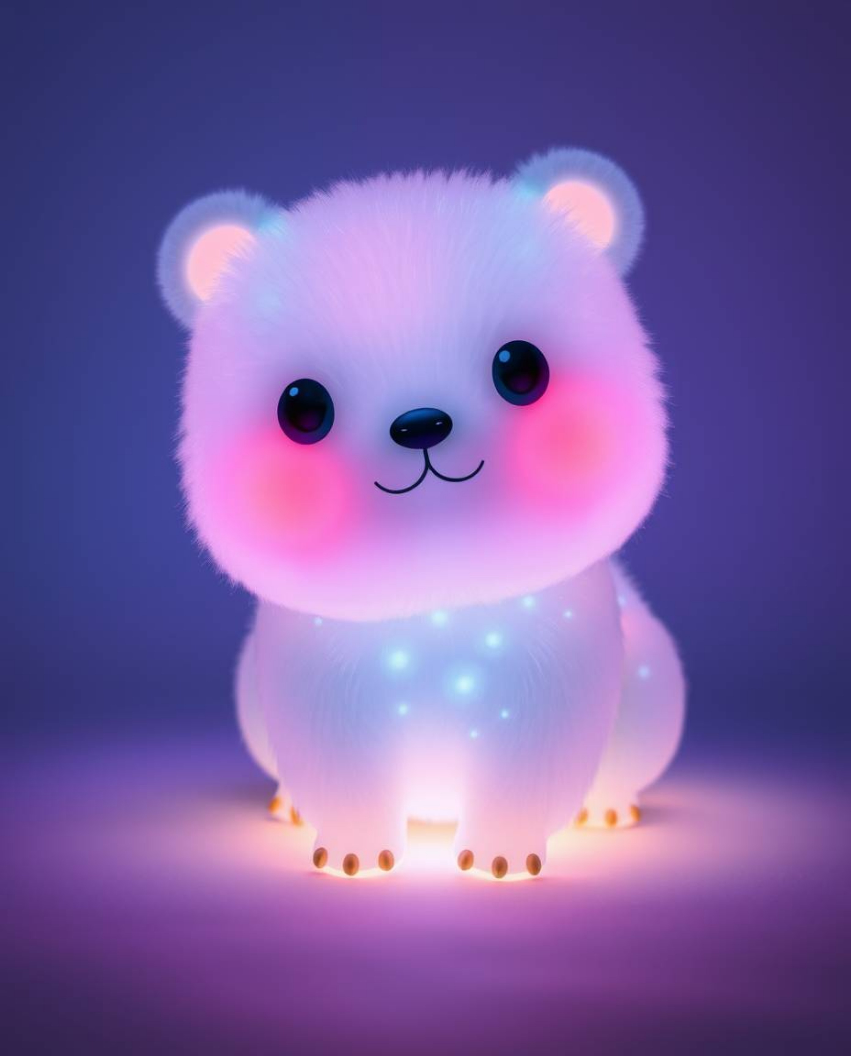 Explore adorable and cute imagery bathed in glowing bioluminescent colors and vibrant light effects. This artwork showcases c