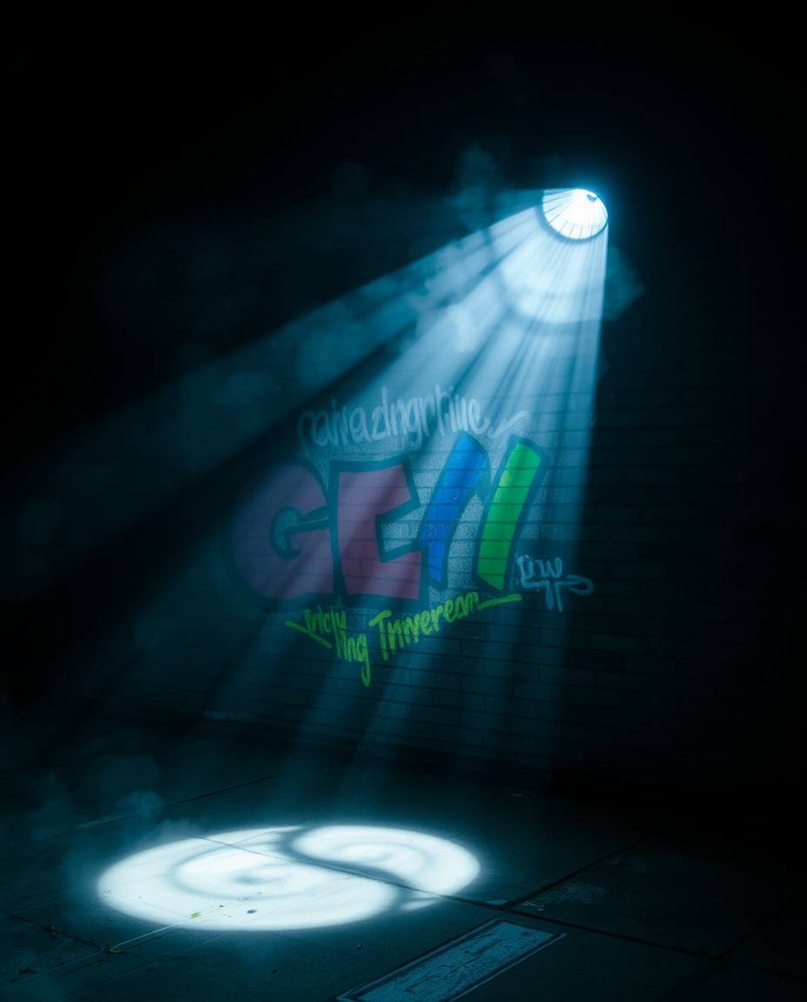 Experience an ethereal and spiritual scene brought to life with contrasting chiaroscuro lighting and vibrant graffiti-style s
