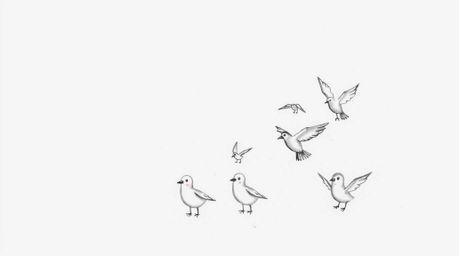 A heartwarming, hand-drawn sketch in the style of Pixar, depicting a blind owl with expressive wrinkles guiding a flock of sm