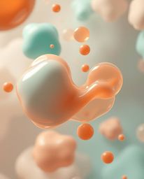 A mesmerizing 3D render showcasing fluid organic blobs crafted from translucent materials, gracefully floating in the vast ex